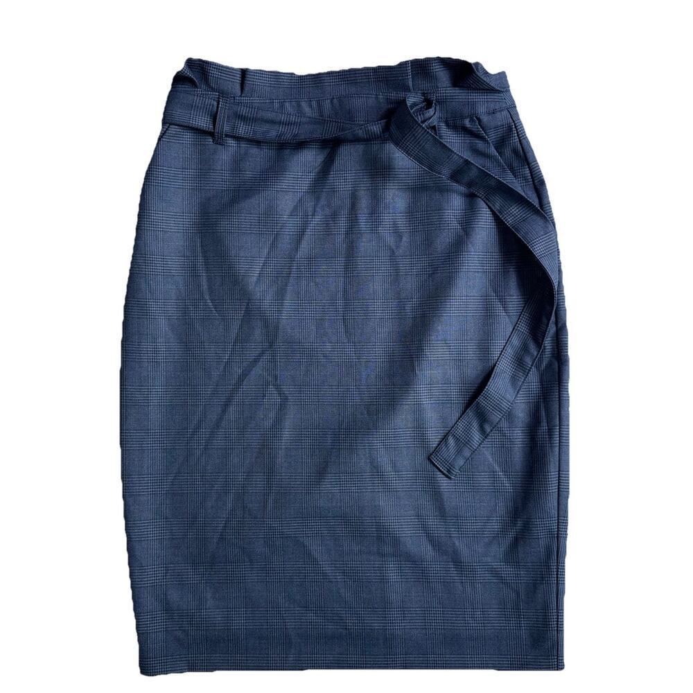 NWT Banana Republic Skirt Women Sz OOP Blue Plaid Belted Pencil Skirt Office